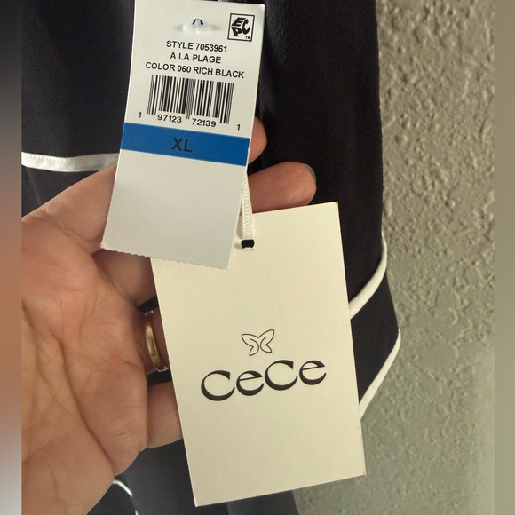 NWT CeCe Black Knee Length Poly Crêpe Tie Neck Dress XL 3/4 Sleeve Office Modest - Picture 8 of 10